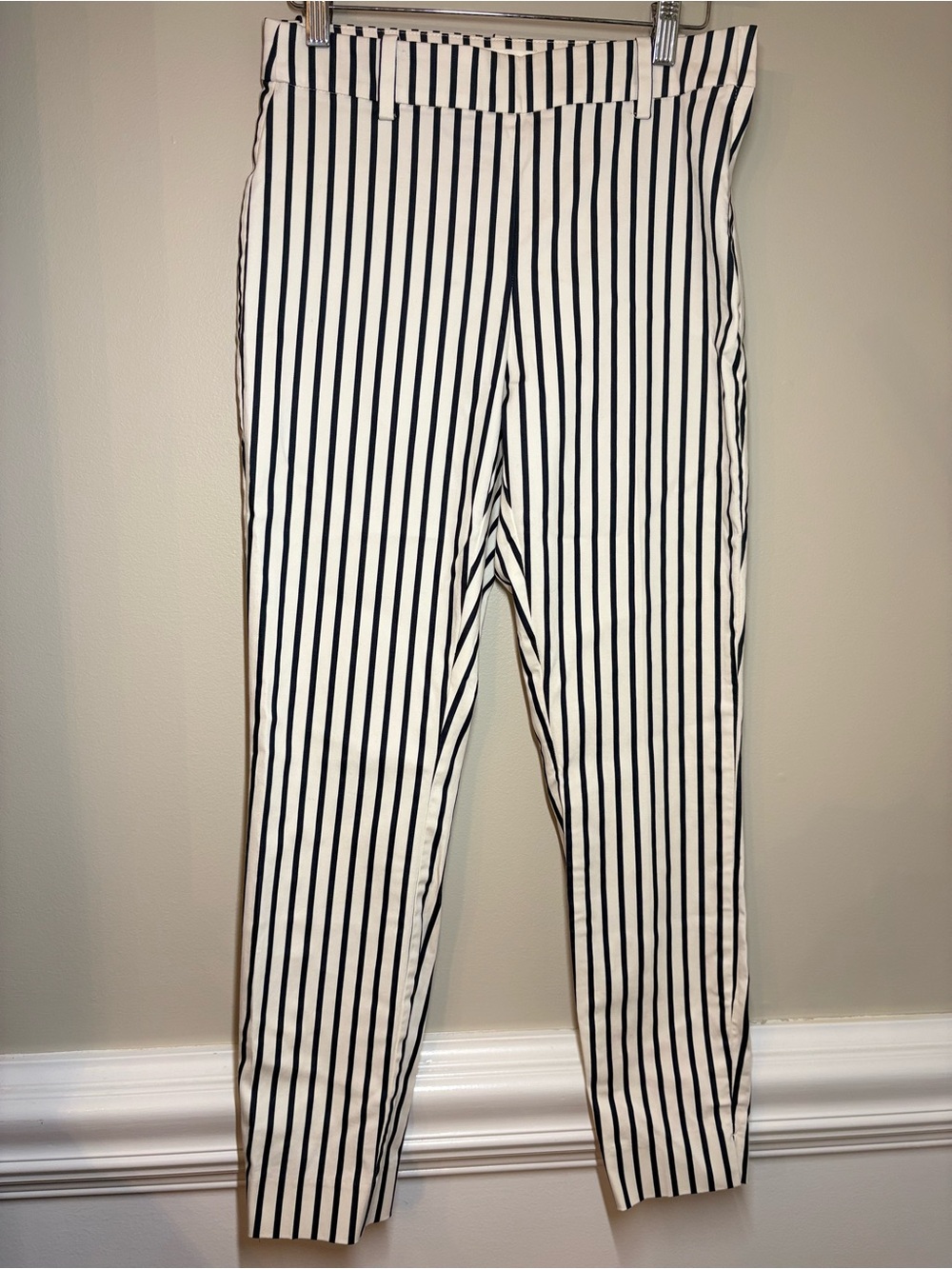 H&M Black and white stripe slimming cotton blend pants 6